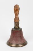 HIATT convict alarm bell with remains of original red painted finish and broad arrow mark, 19th century, ​​​​​​​27.5cm high. - 2