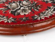 An antique Colonial Australian cedar footrest with brass bun feet and attractive floral beadwork tapestry top, mid 19th century, 58cm wide - 5