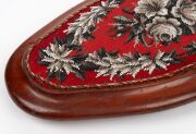 An antique Colonial Australian cedar footrest with brass bun feet and attractive floral beadwork tapestry top, mid 19th century, 58cm wide - 7