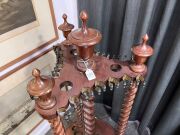 ALCOCK (attributed) handsome antique Australian Tasmanian blackwood revolving billiard cue stand with barley twist supports and lidded urn finials, circa 1870, accompanied by three billiard cues, 126cm high, 59cm diameter. - 4