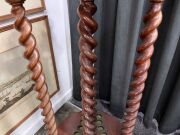 ALCOCK (attributed) handsome antique Australian Tasmanian blackwood revolving billiard cue stand with barley twist supports and lidded urn finials, circa 1870, accompanied by three billiard cues, 126cm high, 59cm diameter. - 6