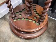 ALCOCK (attributed) handsome antique Australian Tasmanian blackwood revolving billiard cue stand with barley twist supports and lidded urn finials, circa 1870, accompanied by three billiard cues, 126cm high, 59cm diameter. - 8