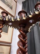 ALCOCK (attributed) handsome antique Australian Tasmanian blackwood revolving billiard cue stand with barley twist supports and lidded urn finials, circa 1870, accompanied by three billiard cues, 126cm high, 59cm diameter. - 9
