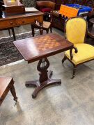 A rare Colonial Australian cedar games table with lyre shaped column and strings of brush cypress pine, with chess board top inlaid with burr cedar and cypress pine, New South Wales origin, circa 1850, 73cm high, 58cm wide, 41.5cm deep. - 5