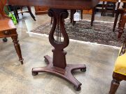 A rare Colonial Australian cedar games table with lyre shaped column and strings of brush cypress pine, with chess board top inlaid with burr cedar and cypress pine, New South Wales origin, circa 1850, 73cm high, 58cm wide, 41.5cm deep. - 6