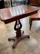 A rare Colonial Australian cedar games table with lyre shaped column and strings of brush cypress pine, with chess board top inlaid with burr cedar and cypress pine, New South Wales origin, circa 1850, 73cm high, 58cm wide, 41.5cm deep. - 7