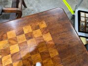 A rare Colonial Australian cedar games table with lyre shaped column and strings of brush cypress pine, with chess board top inlaid with burr cedar and cypress pine, New South Wales origin, circa 1850, 73cm high, 58cm wide, 41.5cm deep. - 12