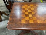 A rare Colonial Australian cedar games table with lyre shaped column and strings of brush cypress pine, with chess board top inlaid with burr cedar and cypress pine, New South Wales origin, circa 1850, 73cm high, 58cm wide, 41.5cm deep. - 14