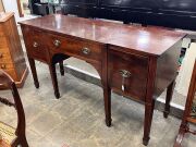 An early Colonial Australian cedar six leg sideboard in the Sheraton manner with huon pine stringing, diamond escutcheon inlays, tapered legs terminating in spade feet, New South Wales origin, circa 1820. Each drawer blade veneered in cedar on solid beefw - 4