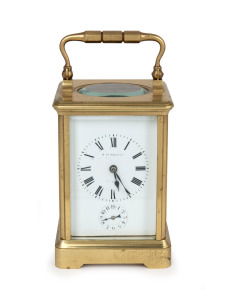 A. H. RODANET, PARIS antique French corniche cased carriage clock with time and alarm movement, with original silvered lever platform escapement, circa 1890, 16cm high (handle up).