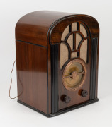 AIRZONE walnut veneer case tombstone mantle radio with copper bezel, 41.5cm high. - 3