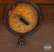 AIRKING walnut veneered mantle radio with blue enamel button advertising, ​​​​​​​25cm high. - 3