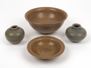 Antique celadon glazed bowls and pots, Chinese and Thai, (4 items), ​​​​​​​the larger bowl 17cm diameter.