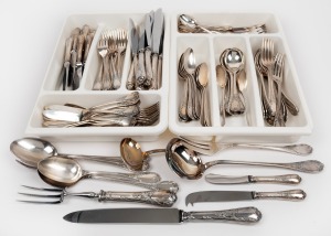 CHRISTOFLE vintage French silver plated cutlery, originally a setting for twelve with numerous utensils, (127 pieces total). Note: Missing one dinner knife, two entree forks and two entree knives.
