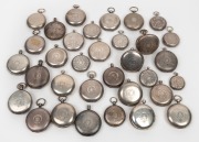 A collection of assorted sterling silver and Continental silver watch cases (all stripped of movements), 19th/20th century, 1375 grams.