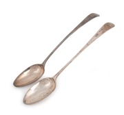 HESTER BATEMAN pair of Georgian sterling silver stuffing spoons by the famed female silversmith, made in London, circa 1787, 28.5cm long, 196 grams total,