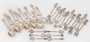 Assorted silver teaspoons, coffee spoons, and cake forks, 20th century, (30 items) 288 grams total.