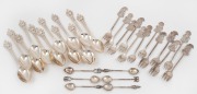 Assorted silver teaspoons, coffee spoons, and cake forks, 20th century, (30 items) ​​​​​​​288 grams total.
