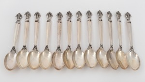 GEORG JENSEN set of eleven Danish sterling silver "Acanthus" pattern teaspoons, 20th century, 11.5cm, 157 grams.