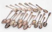 Twenty two assorted antique sterling silver teaspoons, and condiment spoons, 335 grams total.