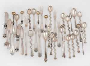 Assorted silver spoons and cutlery, Italian, Russian, English and other, mixed vintages, (38 items), 422 grams total.
