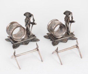 A pair of antique silver plated napkin rings and a pair of knife rests, with maritime and Australian themes, 19th/20th century, (4 items), the largest 9.5cm high.