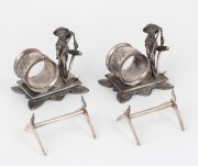 A pair of antique silver plated napkin rings and a pair of knife rests, with maritime and Australian themes, 19th/20th century, (4 items), the largest 9.5cm high.