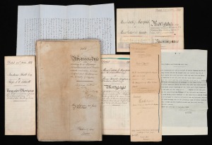 Group of antique documents, indentures, mortgages, etc, parchment and vellum, mixed vintages.