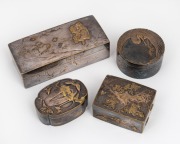 A group of four antique Japanese silver and silver plated trinket boxes with gold splash decoration, 19th/20th century, the largest 11.5cm wide.