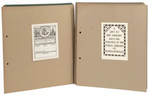 BOOKPLATES: Group of more than eighty c. 1920s and earlier bookplates, mostly American universities and public libraries, hinged onto album pages.