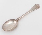 A George I Britannia silver dog nose spoon, early 18th century, ​​​​​​​19.5cm long, 41 grams.