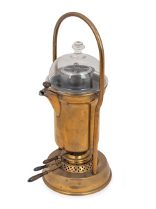An antique French brass coffee pot with gimbled mount and burner, 19th/20th century. ​​​​​​​41cm high.