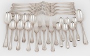 Assorted antique English sterling silver flatware, mid 19th century, (32 items), comprising of tablespoons, dessert spoons, teaspoons and forks, 1,810 grams total.