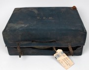 Antique leather travelling case fitted with an assortment of sterling silver topped accessories, boxes, jars, brushes etc., many manufactured by Asprey of London, early 20th century, the case 52cm wide. - 3