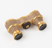 Goerz Unipont Luxus gold-plated opera glasses with snakeskin covering in leather purse, c. 1910s. - 2