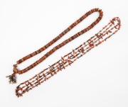 Two coral and turquoise bead necklaces, Himalayan origin, 20th century, the larger 180cm long.
