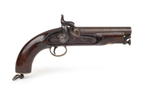 ENFIELD antique percussion cap military pistol, stamped "ENFIELD 1853" with Queen Victoria crown and cypher, 31cm long overall.