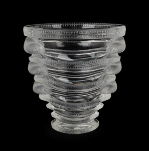 LALIQUE French frosted glass vase with swallow decoration, engraved "Lalique, France", 17cm high.