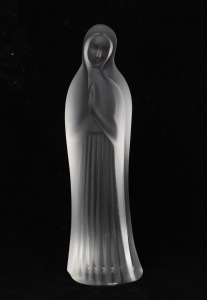 LALIQUE "Madonna" French frosted glass statue, engraved "Lalique, France" with original paper label, 25cm high.