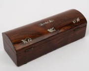 An antique English William IV dome top rosewood glove box with original key, kid gloves and fine quality ivory glove stretcher, 19th century, the box 25cm wide. - 2