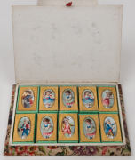 A rare ephemeral sewing box with a carte-de-visite portrait of Queen Victoria to the top, interior fitted with a complete set of ten gilt mounted card boxes each with a lithograph vignette portraits of children (originally to house needle packets), mid 19 - 3