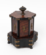 An antique French Napoleonic carousel sewing box thread dispenser in amboyna with ebony finish and gilt metal mounts, early 20th century, 24cm high. - 2