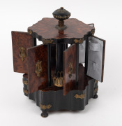 An antique French Napoleonic carousel sewing box thread dispenser in amboyna with ebony finish and gilt metal mounts, early 20th century, 24cm high. - 4