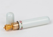 An exceptional Continental 925 silver and guilloche enamel needle case with additional gilt finished crown stopper to the interior; together with a fine quality ebony, silver and guilloche enamel glove stretcher and pin cushion, 19th century, (3 items), t - 2