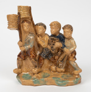 MATHIEU OEHLEN "St Maarten" art pottery figure group, signed in pencil to the base "MATHIEU OEHLEN", 22cm high.