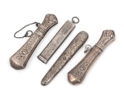 Four antique sterling silver needle cases, 19th/20th century, ​​​​​​​the largest 6cm long.