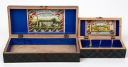 Two Mauchline ware green tartan decorated boxes, both branded "G. A. Richards" to the top with attractive lithograph paper labels affixed to the inside of the lids, 20cm and 12.5cm wide. - 2