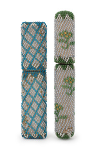 Two antique beadwork needle cases, early to mid 19th century, 9cm and 9.5cm high.