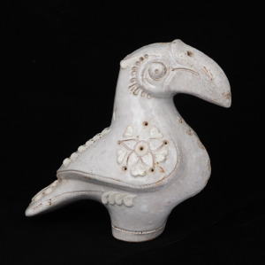 BITOSSI (attributed) vintage Italian pottery bird statue with cream glaze, mid 20th century, 20cm high