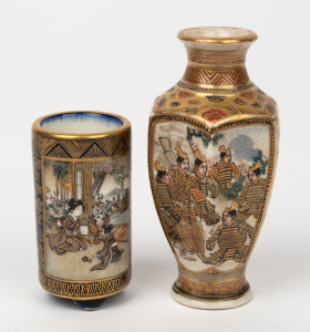 SATSUMA two antique Japanese miniature vases, Meiji period, red ​​​​​​​seal marks to bases, 9cm and 6cm high.